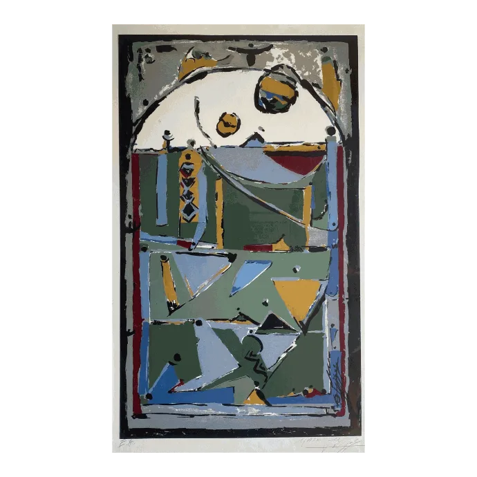Sérigraphie sans titre de Mohamed Azouzi, 55 x 33 cm — art abstrait marocain