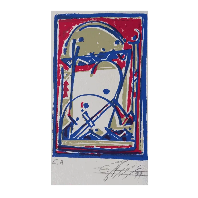Sérigraphie sans titre de Mohamed Azouzi, 1999 — signes calligraphiques et abstraction
