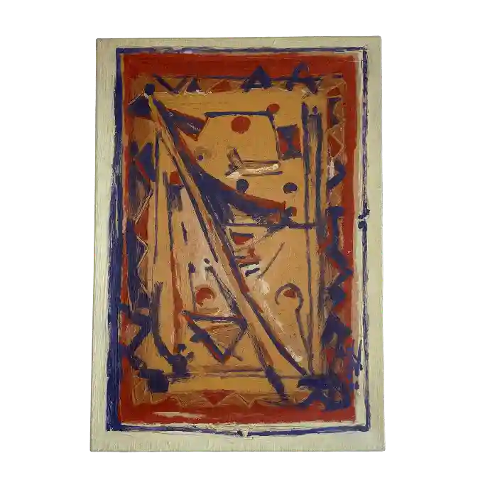 La Horde, technique mixte sur toile, 1996, 50×35 cm — Mohamed Azouzi, peinture abstraite marocaine