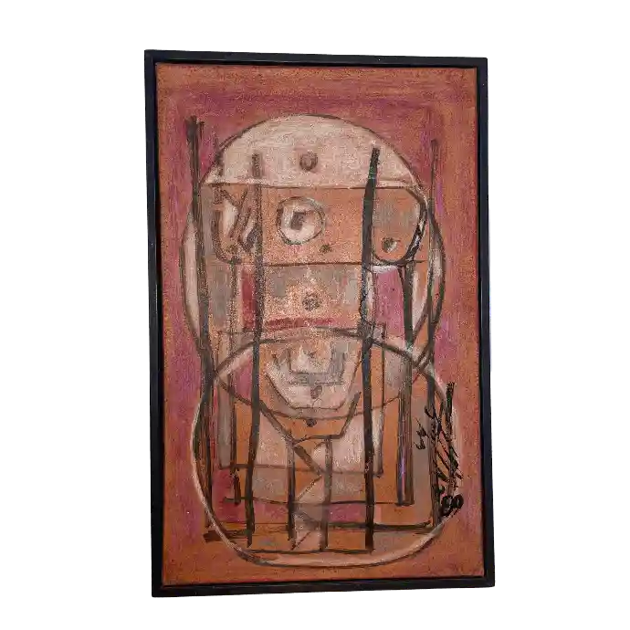 Les Deux Tambours, huile sur toile, 1989, 23,5×36,5 cm — Mohamed Azouzi, rythme et musique marocaine