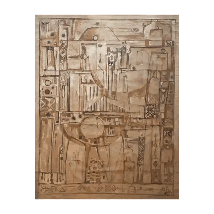 La Vie, huile sur toile, 1982, 219×173,5 cm — Mohamed Azouzi, grande composition abstraite