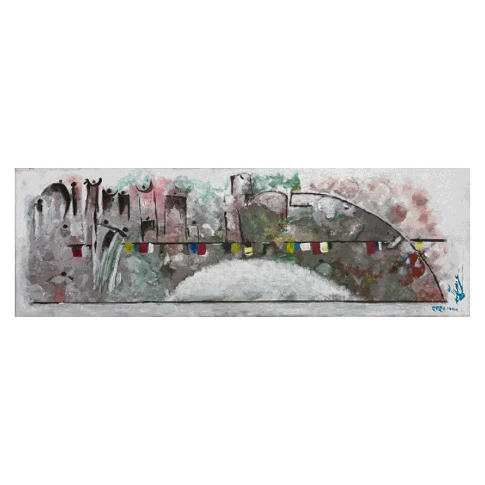 Série confinement #3, peinture à l'huile, 2020, 20×60 cm — Mohamed Azouzi
