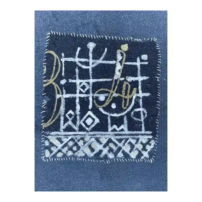 Sans titre, techniques mixtes sur tissu, 18×24,5 cm — Mohamed Azouzi, expérimentation sur support textile