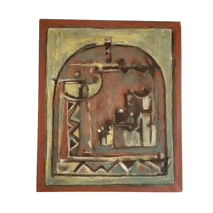 Eraoui, technique mixte sur toile, 2004, 55×46 cm — Mohamed Azouzi, inspiration marocaine