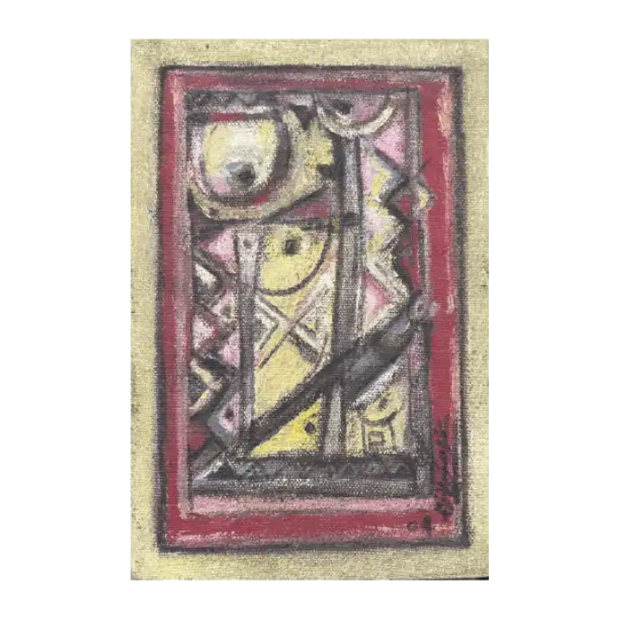 L'Amalgame, peinture sur toile, 2004, 12×18 cm — Mohamed Azouzi