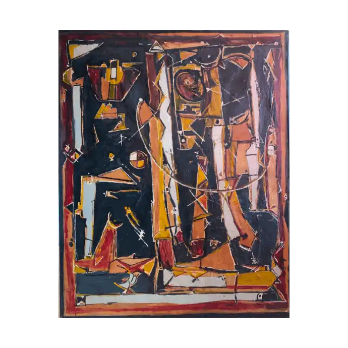 Engrenage, papier marouflé et peinture à l'huile, 1993, 163×130 cm — Mohamed Azouzi, grande format
