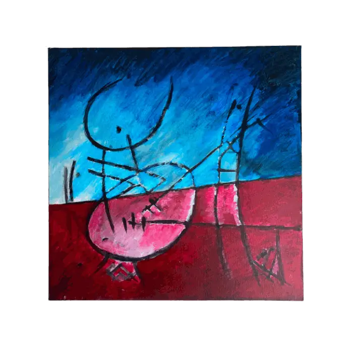 Le Musicien, huile sur toile, 2009, 60×60 cm — Mohamed Azouzi