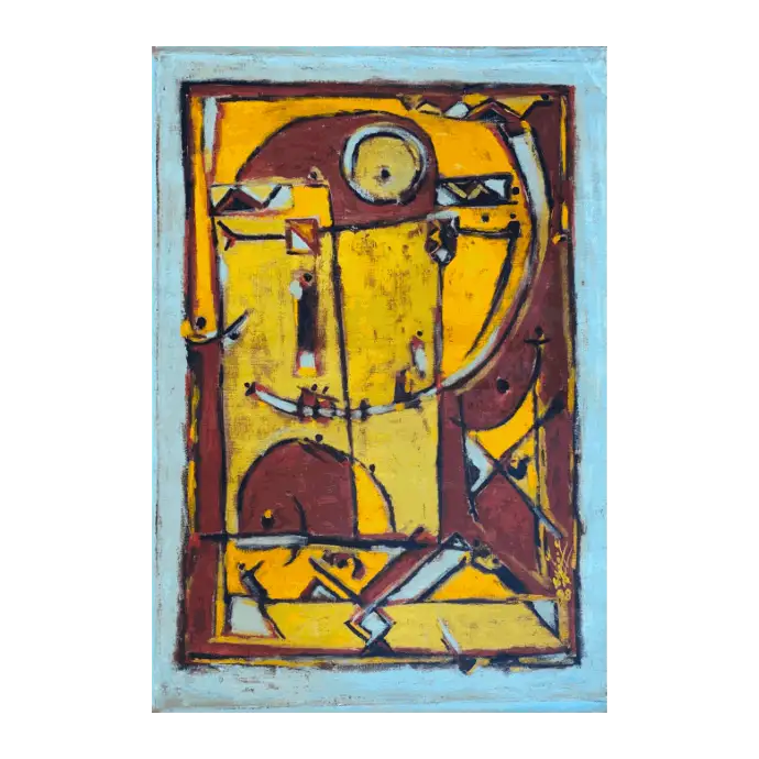 La Joie d'une Lettre, peinture à l'huile, 1998, 95×69 cm — Mohamed Azouzi, lettre arabe et calligraphie