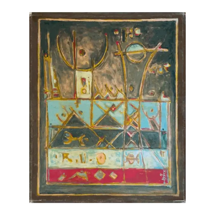 L'Écriture, peinture à l'huile, 2004, 100×80 cm — Mohamed Azouzi, écriture arabe et abstraction