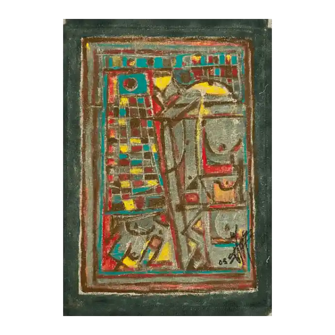 Les Carreaux, peinture à l'huile, 2005, 40×33 cm — Mohamed Azouzi