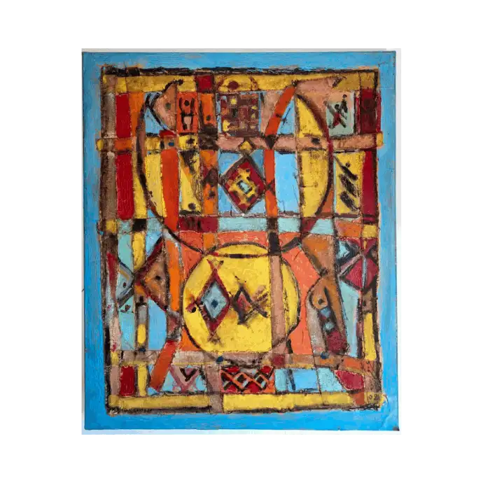 Mosaïque, techniques mixtes sur toile, 2002, 65×54 cm — Mohamed Azouzi, zellige et patrimoine marocain