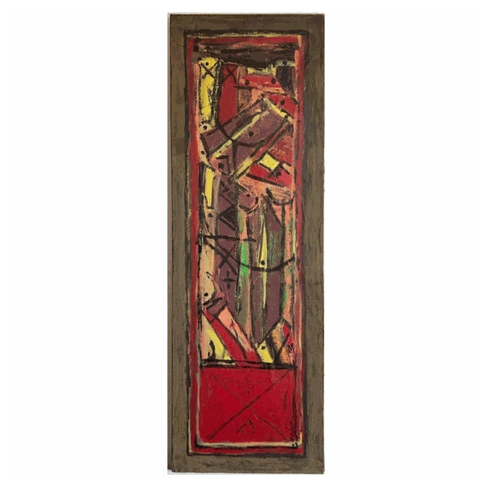Les Échafaudages, huile sur toile, 2009, 19×48 cm — Mohamed Azouzi