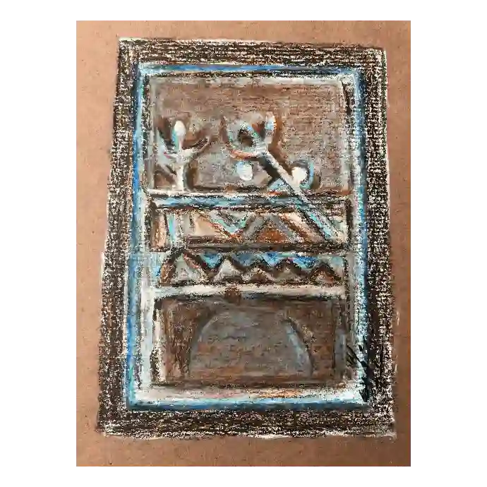 La Création, pastel sur papier, 2006, 14×19,5 cm — Mohamed Azouzi