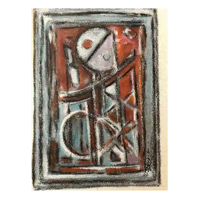 La Mêlée, encre et pastel sur papier, 2006, 13×18 cm — Mohamed Azouzi