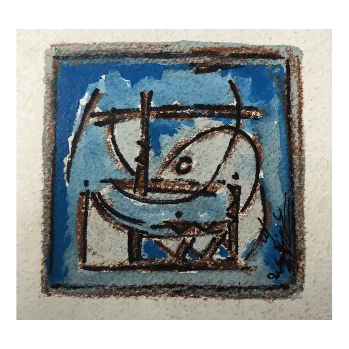 Un Ciel qui Domine, encre et gouache sur papier, 2007, 9×9 cm — Mohamed Azouzi