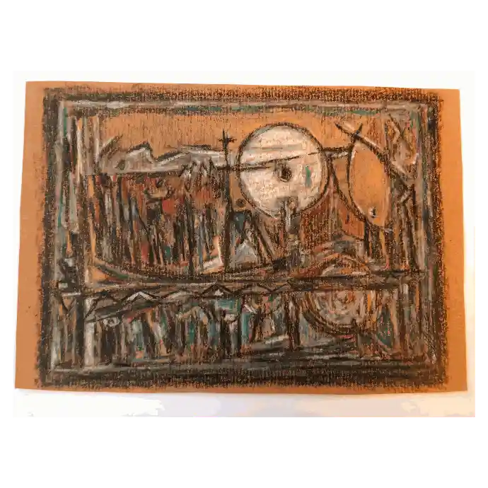 Les Pèlerins, pastel et encre sur papier, 2006, 20×27 cm — Mohamed Azouzi