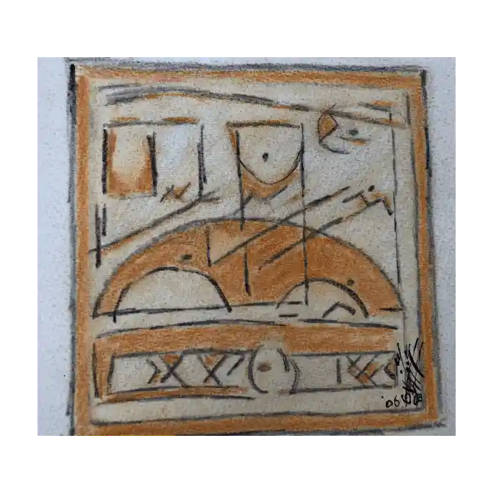 Les Enterrés Quelque Part, pastel sur papier, 2006, 14,5×15,3 cm — Mohamed Azouzi