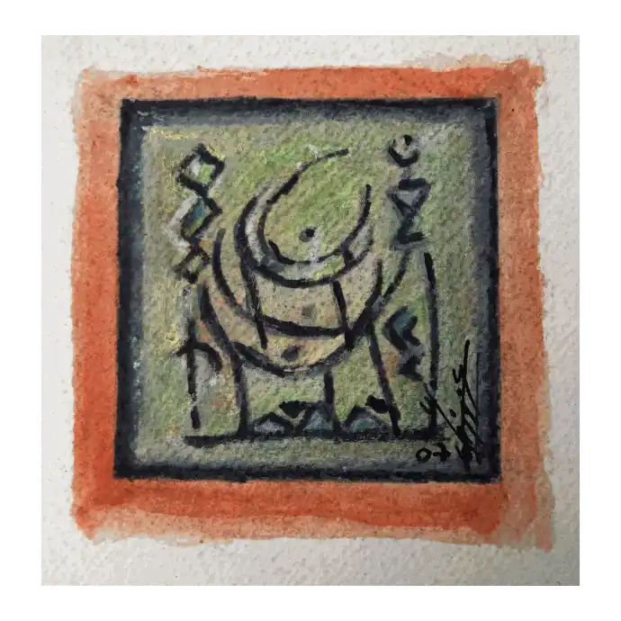 Une Danse Exotique, encre et crayon sur papier, 2007, 10×9,5 cm — Mohamed Azouzi