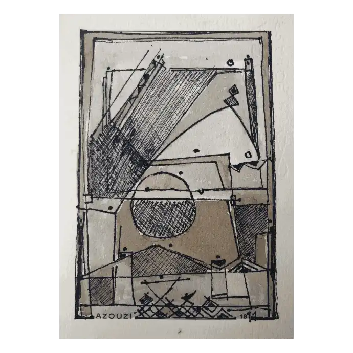 Sans titre, encre et peinture sur papier, 1991, 13,5×18,7 cm — Mohamed Azouzi