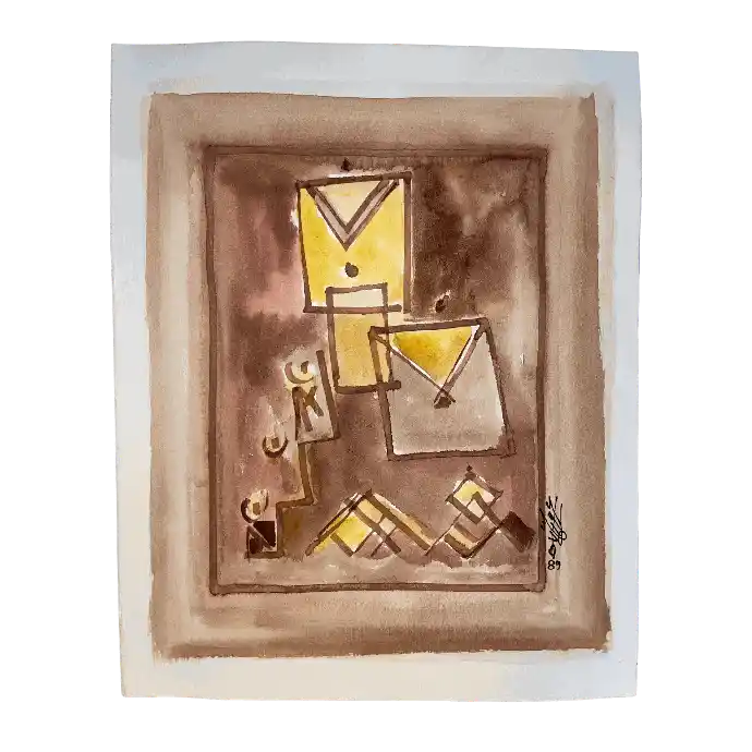 Les Carrés Volants, aquarelle sur papier, 1989, 30×24 cm — Mohamed Azouzi