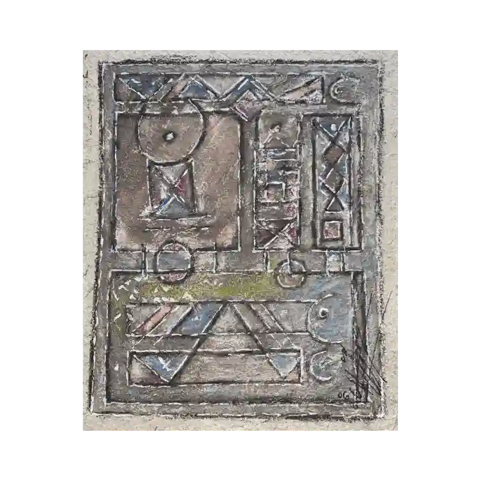 Le Voisinage #2, techniques mixtes sur papier, 2006, 29×23 cm — Mohamed Azouzi