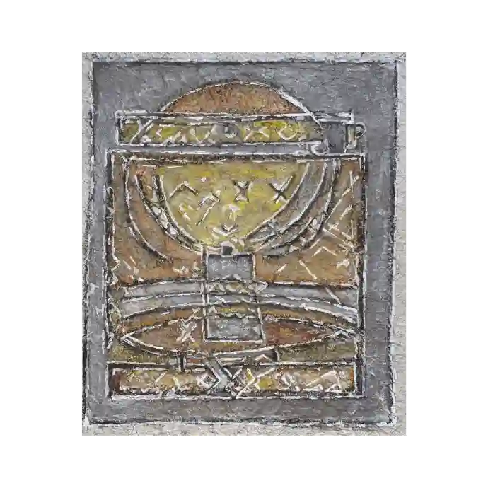 Triomphe, techniques mixtes sur papier, 28,5×21 cm — Mohamed Azouzi