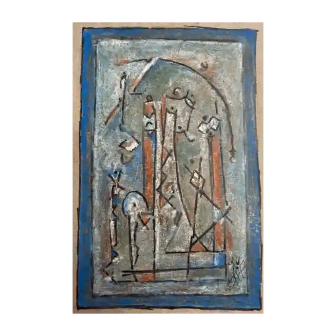 Le Soutien, pastel sur papier, 2007, 29×18,5 cm — Mohamed Azouzi