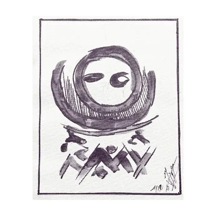 Sans titre, techniques mixtes sur papier, 20×30 cm — Mohamed Azouzi