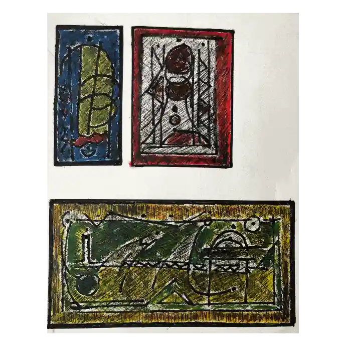 Composition 2009, craie et gouache sur papier — Mohamed Azouzi, recherche formelle et abstraction