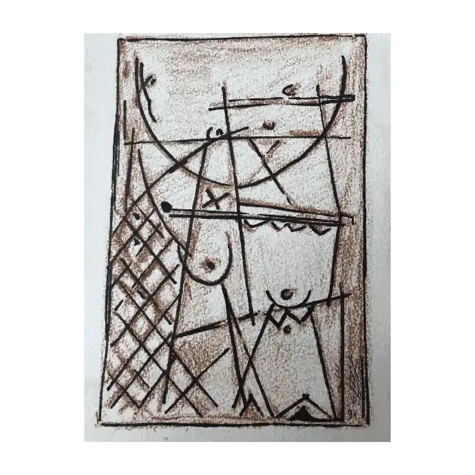 Les Immobiles, encre et pastel sur papier, 1991, 12,1×19 cm — Mohamed Azouzi