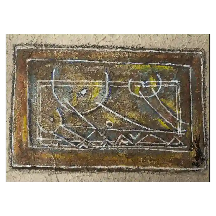 Planche en Bois, pastel et encre sur papier, 2002, 27×11 cm — Mohamed Azouzi, matière et texture