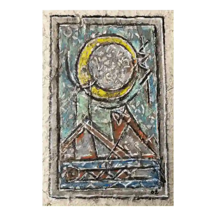 Hommage à Mon Père, pastel sur papier mâché, 2002, 10,5×17 cm — Mohamed Azouzi