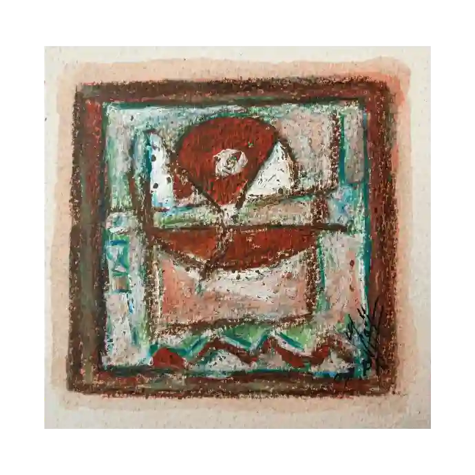 Le Rouge des Dominos, technique mixte sur papier, 2007, 11×11 cm — Mohamed Azouzi