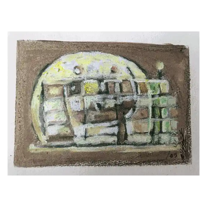 Une Tortue Moderne, pastel sur papier, 2005, 17,5×13 cm — Mohamed Azouzi