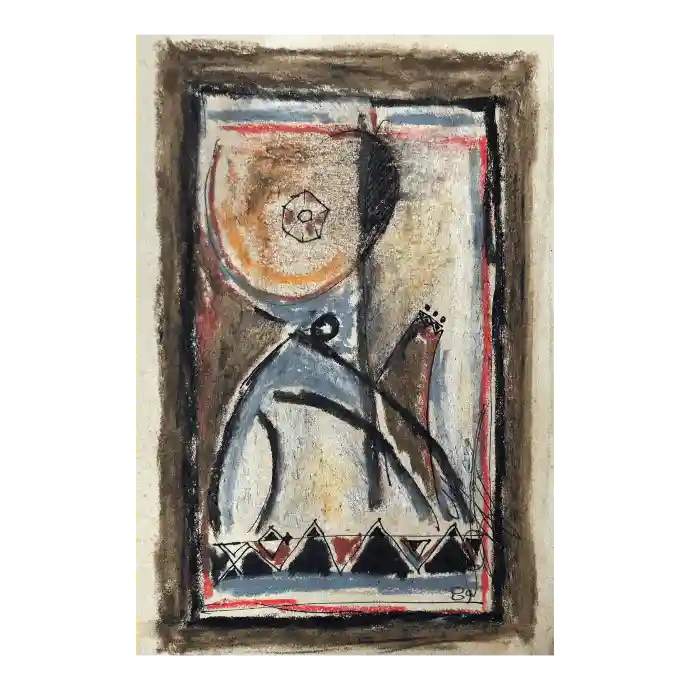 La Polygamie, pastel et encre sur papier, 1989, 16×24,5 cm — Mohamed Azouzi