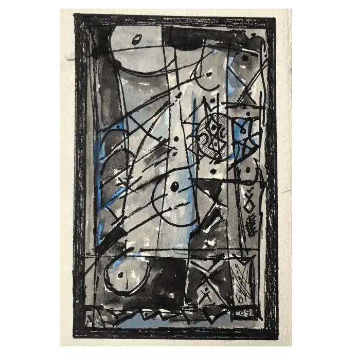 Rencontre, encre sur papier, 2009, 14,5×23,5 cm — Mohamed Azouzi