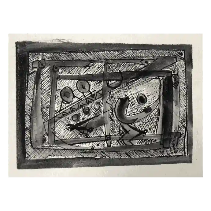 Sans titre, encre sur papier, 2006, 18×12,5 cm — Mohamed Azouzi