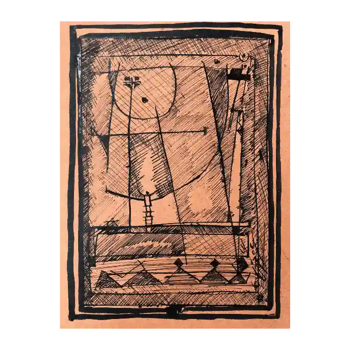 Les Sentiers, encre de chine sur papier, 1993 — Mohamed Azouzi