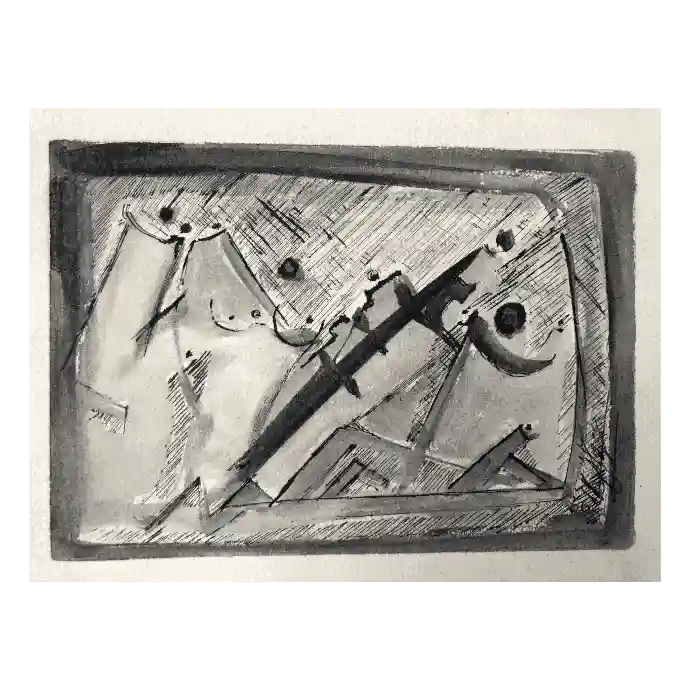 Gravé sur le Mur, encre de chine sur papier, 2006, 12,5×18 cm — Mohamed Azouzi