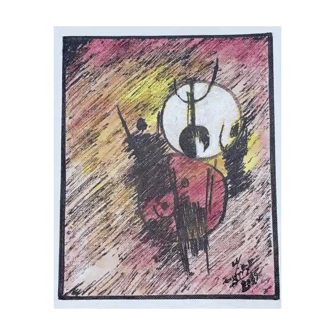 Sans titre, techniques mixtes sur papier, 24×29 cm — Mohamed Azouzi