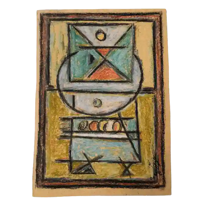 Transformation du Noun, pastel sur papier, 2006, 19×24,5 cm — Mohamed Azouzi, lettre arabe et métamorphose