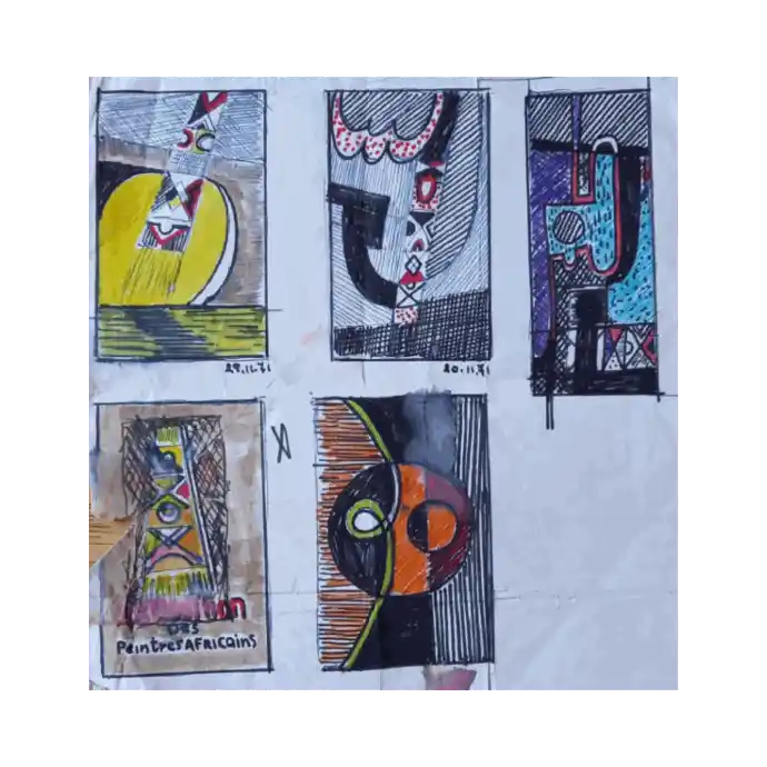 Composition 71, feutre sur papier, 1971 — Mohamed Azouzi, œuvre de formation aux Beaux-Arts de Paris