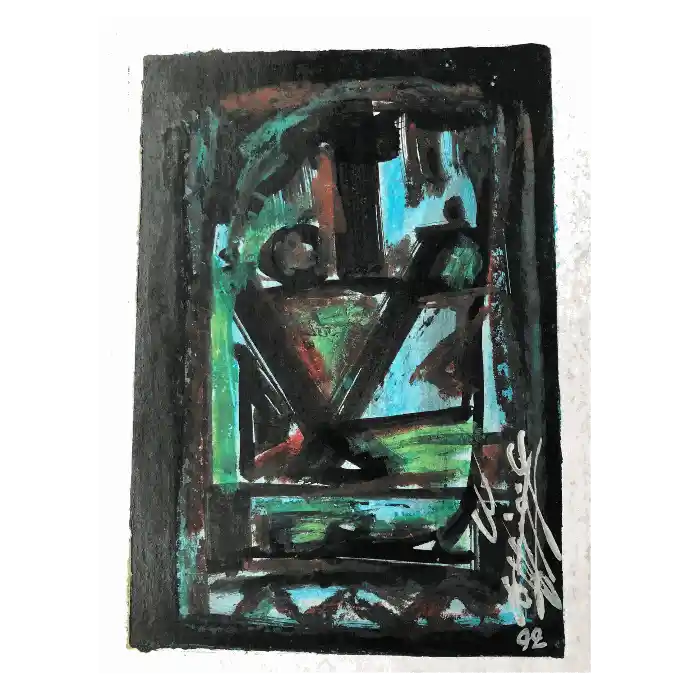 Fenêtre, encre sur papier, 1992, 18×11,5 cm — Mohamed Azouzi