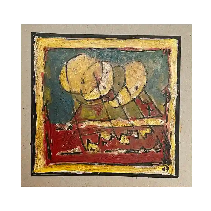 L'Alignement, gouache et pastel sur papier, 2007, 15,5×16 cm — Mohamed Azouzi