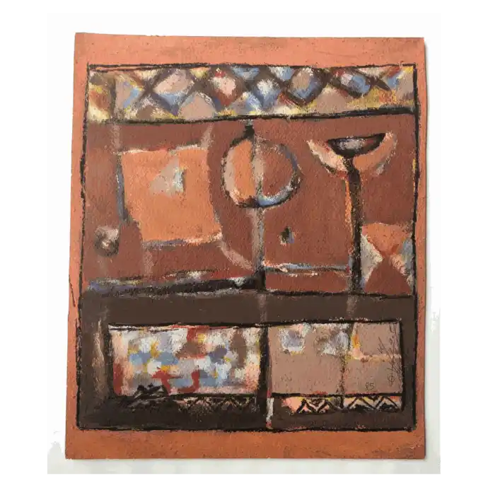 Mouna, technique mixte sur papier, 1985, 20,5×24 cm — Mohamed Azouzi