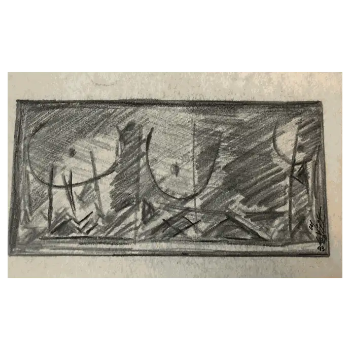 Sans titre, crayon sur papier, 1993, 11,5×22,5 cm — Mohamed Azouzi