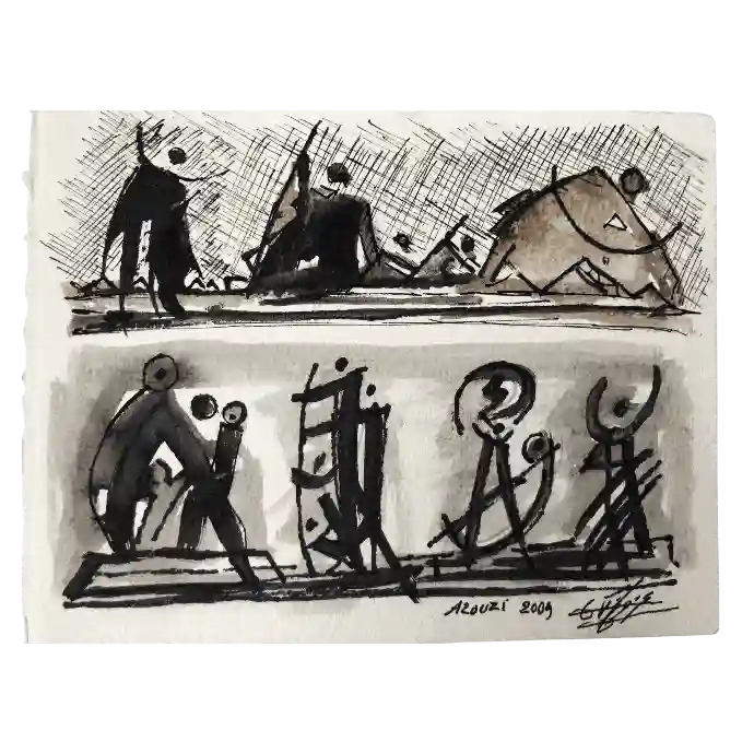 Sans titre, encre sur papier, 2009 — Mohamed Azouzi