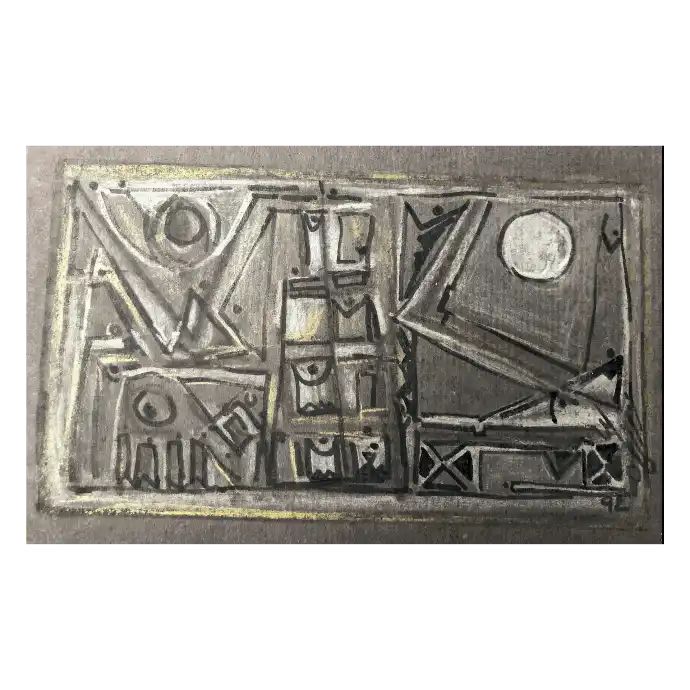 Chamboulement, pastel et encre sur papier, 1992, 23×13 cm — Mohamed Azouzi
