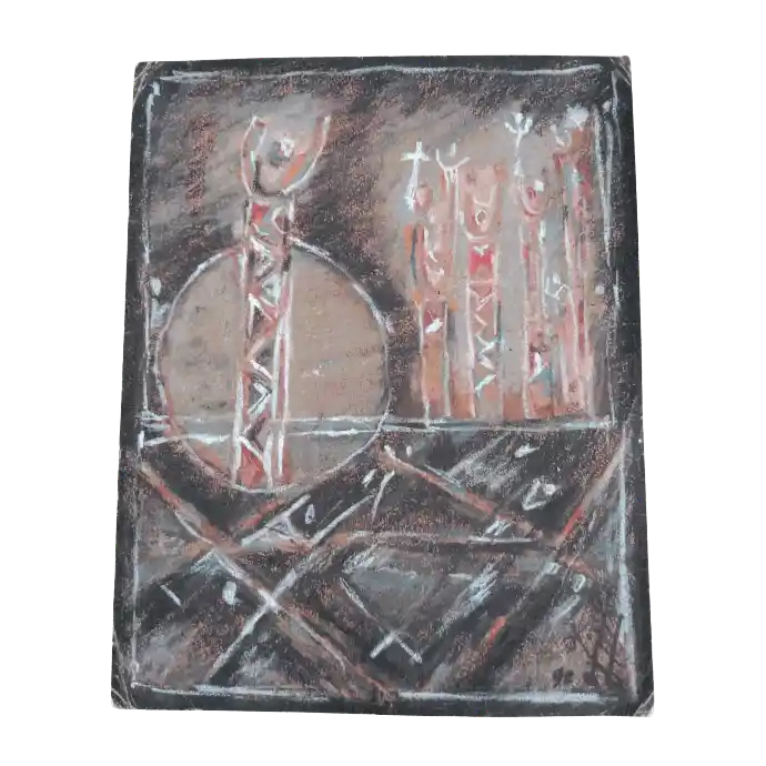 Les Croyances, pastel et encre sur papier, 1992, 29×23 cm — Mohamed Azouzi