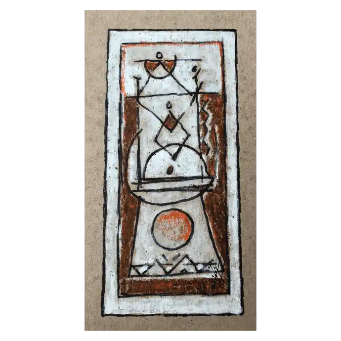 L'Ombre Croisée, pastel et encre sur papier, 2007, 9×20,5 cm — Mohamed Azouzi